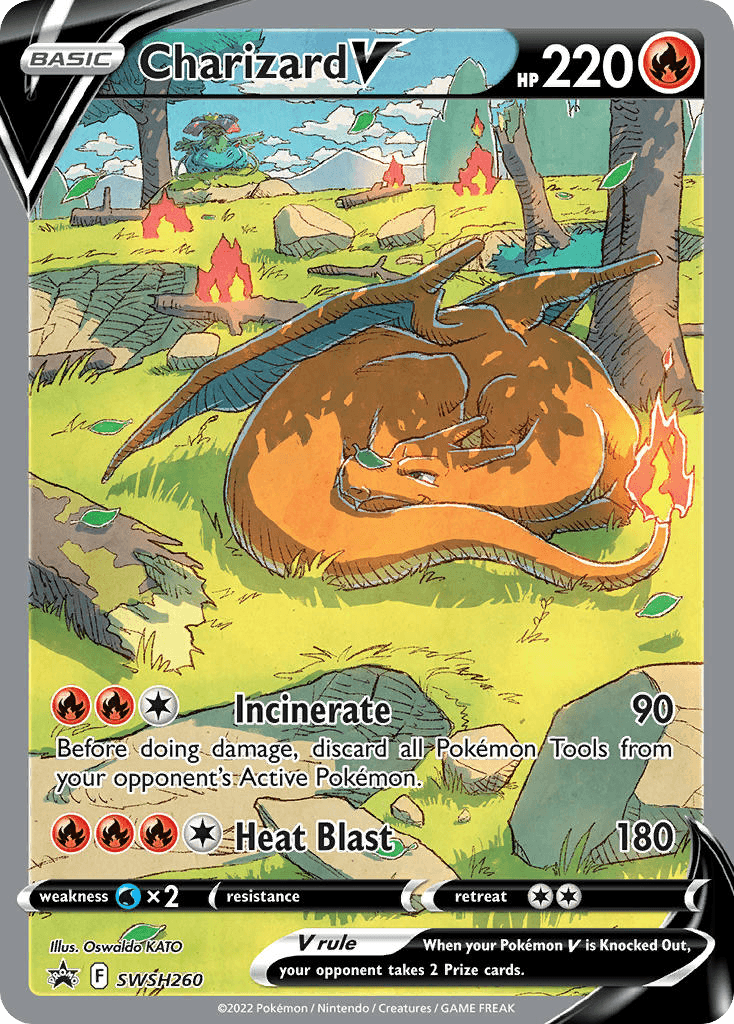 Charizard Pokemon card artwork - Connected card pair showing artistic storytelling